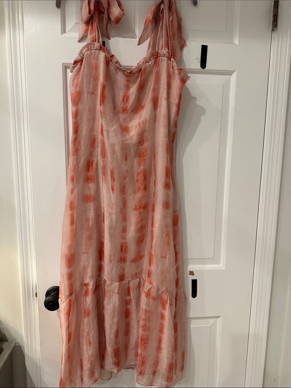 Marie Oliver size small Tie-Shoulder Tie-Dye Midi Dress in Peach Coral